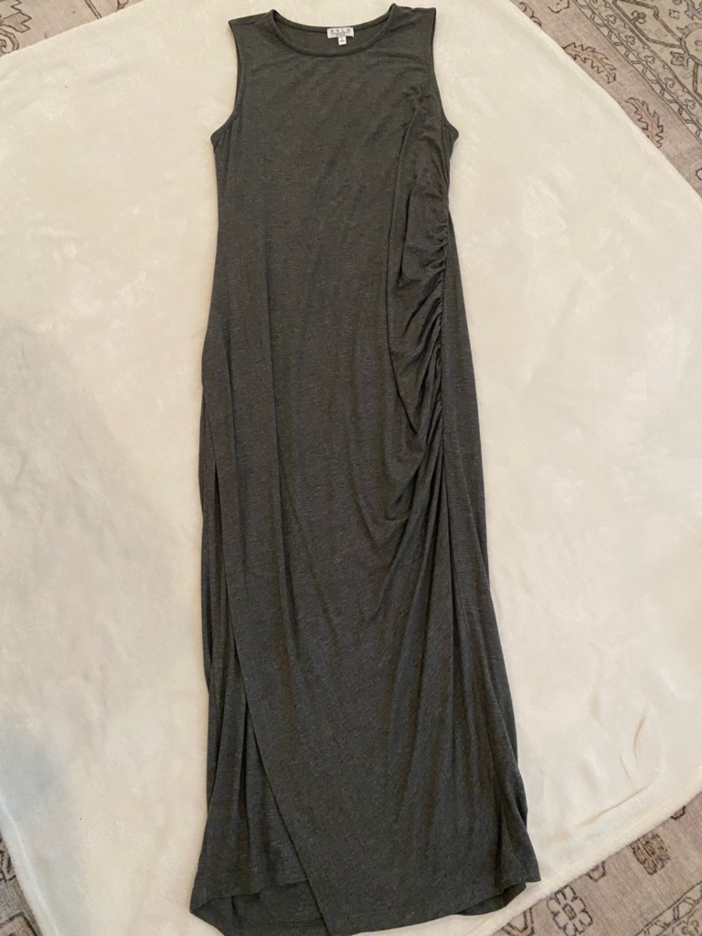 Sleeveless Charcoal Ruched Maxi Dress
